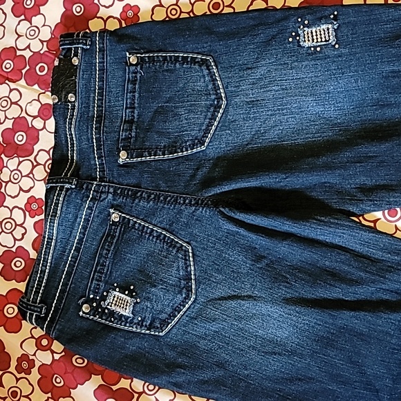 {Style & Co} Dark Wash Jeans☆Distressed☆Embellished☆ Size 10 - Picture 10 of 13
